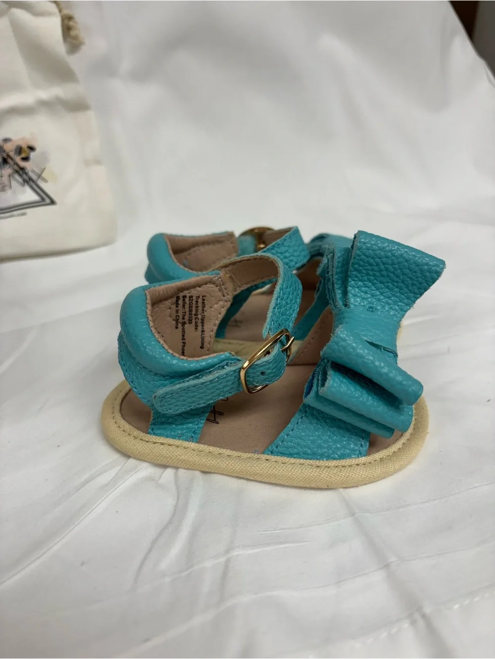 NIB BabyTeal Bow Sandals by The Spotted Phoenix- Soft Summer Comfort